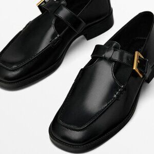 NWOT Massimo Dutti SQUARE-TOE BUCKLED LOAFERS
